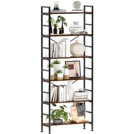 CosyStar 6-Tier Adjustable Tall Bookcase, Rustic Wood and Metal Standing Bookshelf, Industrial Vintage Book Shelf Unit, Open Back Modern Office Bookcases