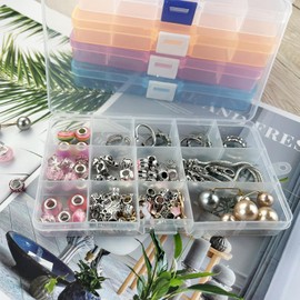 Diompirux Pack of 6 15 Grid Compartments Storage Box with Adjustable Compartments, Plastic Storage Box, Jewellery, Sorting Box for Crafts, Toys, Jewellery, Accessories, Small Parts, Screws