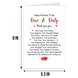 Qiliji Romantic Birthday Card for Him Her, Heartfelt Birthday Card for Husband Boyfriend Wife Girlfriend, Bday Card for Men Women, Happy Birthday To My One & Only
