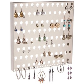 Angelynn's Wall Mounted Earring Holder Organizer Display for Small and Medium Women Post Stud Dangle Pierced Earrings, Hanging Closet Jewelry Storage Rack, Sariea Satin Nickel Silver 12"x12"