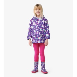 Hatley Girls' Button-Up Printed Rain Jacket, Rainbow Winged Unicorns, 6 Years