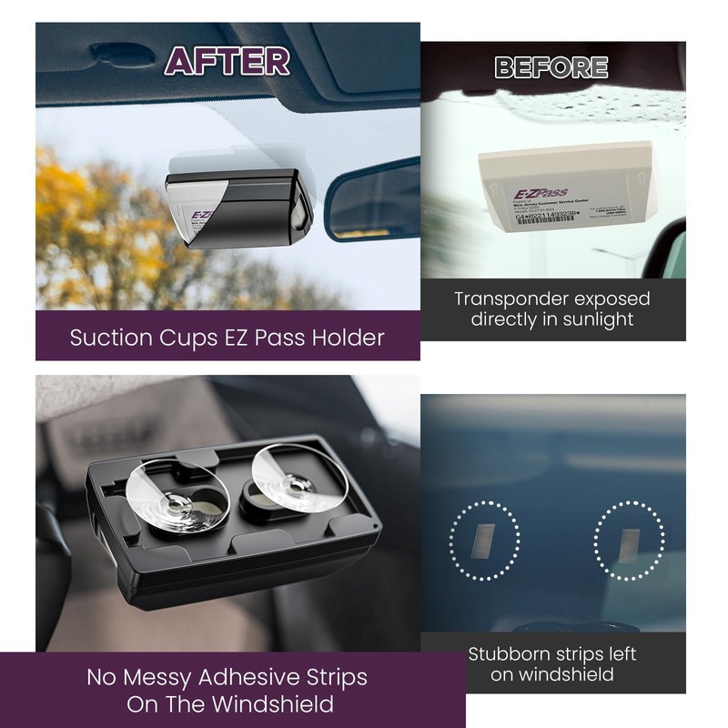 LiftRemote EZ Pass Holder for Windshield with Suction Cups, Toll