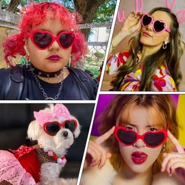 Hycredi Heart Shaped Polarized Sunglasses for Women Retro Fashion Lovely Shades Oversized Large Frame Eyeglasses-Red/Grey+Flower/Pink Mirror