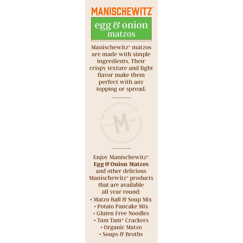 Manischewitz Egg & Onion Matzo 10oz (2 Pack) Crisp &