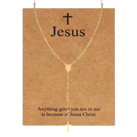 MILAKOO Prayer Blessing Chaplet Gold Catholic Y Chain Necklace Meditation Baptism Gifts Cross Virgin Mary Rosary Choker