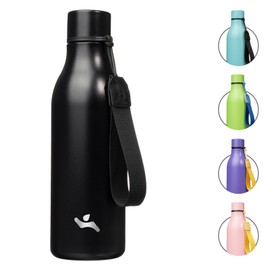 Konokyo Insulated Water Bottle with Strap,18 oz Double Wall Stainless Steel Vacuum Bottles Metal Water Flask,Black