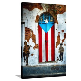 ART.COM Canvas Wall Art Prints Puerto Rican Flag Door by George Oze, Places Decor, 24" x 36"