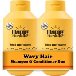 Happy Hair People Ride the Waves Shampoo & Conditioner Set (2 x 355ml) for Hydrating Wavy Hair, Wave Enhancing, Frizz Control - Vegan, Sulphate-Free - Mood-Boosting Orange Fragrance