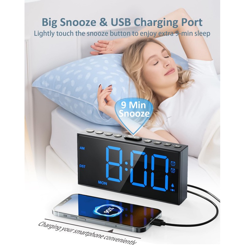 Upgraded Loud Alarm Clock with Bed Shaker for Heavy Sleepers,