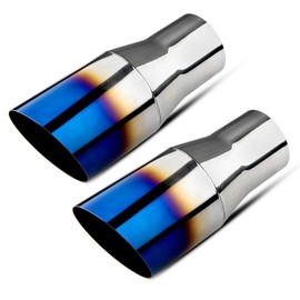 Vurkcy 2.5 inch Inlet Exhaust Tip, 3.5" Outlet 7.75" Overall Length Stainless Steel Exhaust Tail Pipe, Weld On, Sleek Angle Cut, Polished Tailpipe, Blue Burnt,2PCS