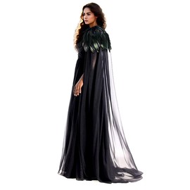 L'VOW Women Evil Queen Feather Collar Cloak Vampire Cape Witch Cosplay Costume(Black)