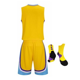 LUCKYLUAN Boys Girls Basketball Uniform Jersey Shirt and Shorts Set with Basketball Socks 5-6 Years Yellow