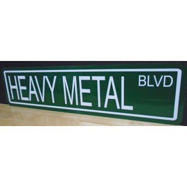 HEAVY METAL BLVD METAL STREET SIGN 6 x 24 1980's 80'S HAIR BAND ELECTRIC GUITAR DRUMS POISON MOTLEY CRUE JUDAS PRIEST OZZY COOPER BAR GARAGE MAN CAVE SHOP OFFICE HOME RESTAURANT WALL ART GIFT