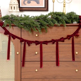 Giegxin 2 Pcs 13.2ft Christmas Velvet Bow Garland Ribbon Bow Garland Banner Bows Velvet Christmas Ornaments Reusable Vintage Bows Decoration for Xmas Tree Fireplace Staircase(Burgundy)