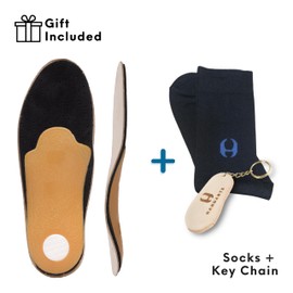 HANDARTE Genuine Leather Orthotic Insoles for Flat Foot Arch Support - Orthopedic Vegetable Tanned - Odor Eater Natural Padded Latex Foam with Keychain Gift (US M10 | EU44)