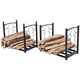 PHI VILLA 2 PCS Firewood Rack Log Holder Fireplace Wood Holder Indoor Decorative Metal Outdoor Wood Storage Stackable 2-Tier