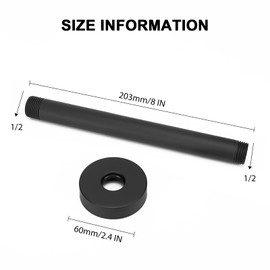 NearMoon Brazo de ducha montado en el techo con brida y cinta de teflón, conexión universal 1/2 NPT brazo de ducha redondo recto para cabezal de ducha fijo de lluvia, acero inoxidable grueso (negro mate, 8 pulgadas)