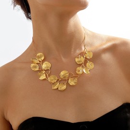 Leaf Statement Necklace for Women Chunky Gold Necklace Gold Leaf Choker Necklace Long Y Shape Necklace Lariat Necklace Floral Boho Jewelry Accessories Trendy Stuff