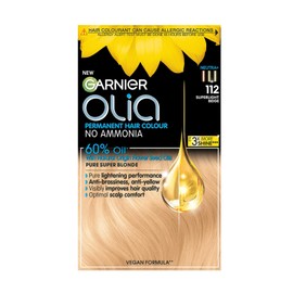 Garnier Olia Permanent Hair Dye, Up to 100% Grey Hair Coverage, No Ammonia, 60% Oils, 112 Super Light Beige Blonde