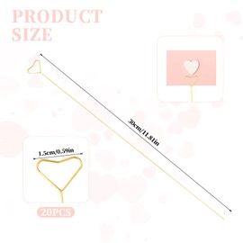 Abeillo 20Pcs Floral Picks Card Holders, 12"" Metal Flower Place Card Holder, Wire Floral Card Holder Picks Clip, Flower Card Holder Stick for Photo Picture Greeting Cards Postcards, Gold