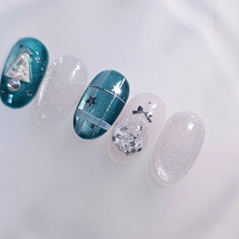 Teal Green Winter Ornament Handmade Nail Tips - Almond Long / 틸그린 윈터오너먼트 수제네일팁 - 아몬드롱