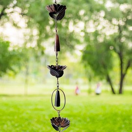 Zaer Ltd. Ornate Hanging Rain Chains (Bronze Finish, Peonies)