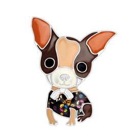 DUOWEI Floral Enamel Chihuahua Dog Brooch Pin Clothes Scarf Pet Pin Jewellery for Women Teens Girls Novelty Gifts, enamel, No gemstone