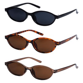 YKYUASD 3 Pairs Retro Oval Cat Eye Sunglasses for Women 90s Designer Narrow Sunnies Y2k Trendy UV protection Sun Glasses