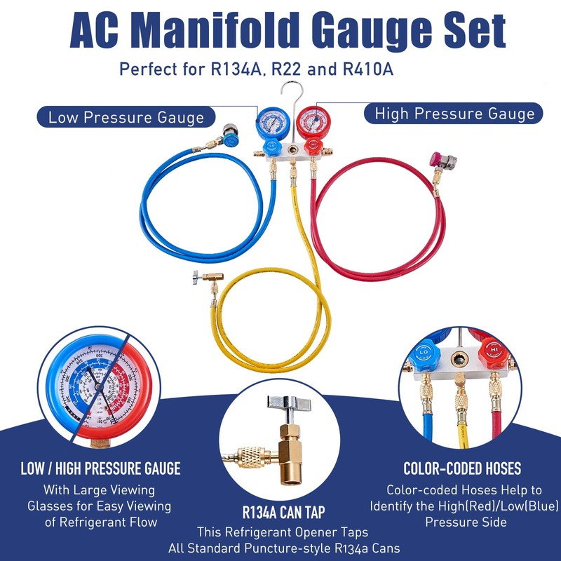 BACOENG 3.6CFM 1/4HP AC Vacuum Pump and Manifold Gauge Set