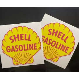 Pair SHELL GASOLINE vinyl cut sticker decal 3" X2  Gas petroliana Hotrod