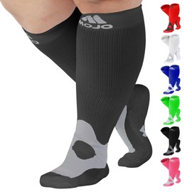 Mojo Compression Socks for Women and Men 20-30mmHg Plus Size - XXL Wide Calf Medical Compression Stockings for DVT, Lymphedema, Bariatric Surgery Recovery - Grey, 2X-Large - A601