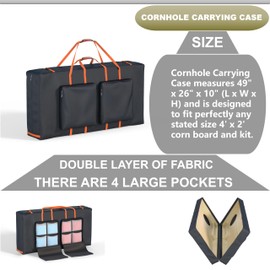 DORAHUA Cornhole Carrying Case Fits 4' x 2' Regulated Size Board, Heavy Duty 600D Oxford Fabric Waterproof and Dustproof Cornhole Boards Bag，4 Large Pockets for Cornhole Outdoor Play, Only Bag.