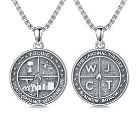 Romanticwork Memento Mori Necklace 925 Sterling Silver Memento Mori Pendant Chain Gothic Skull Jewellery Gift for Men Women, Sterling Silver