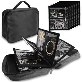 DADERXY Travel Jewelry Case Organizer for Women, Jewelry Binder with 6 Clear Zipper Pouches