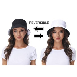 Women Reversible Bucket Hat Summer Beach hat Outdoor Cap Black- White