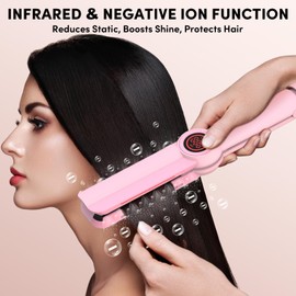 GLOBLWING Flat Iron Hair Straightener Professional 3D Floating Ceramic Plates with Traval Dual Voltage, Negative Ion, LED Display & Auto Shut-Off for Smooth, Shiny, Frizz-Free Hair
