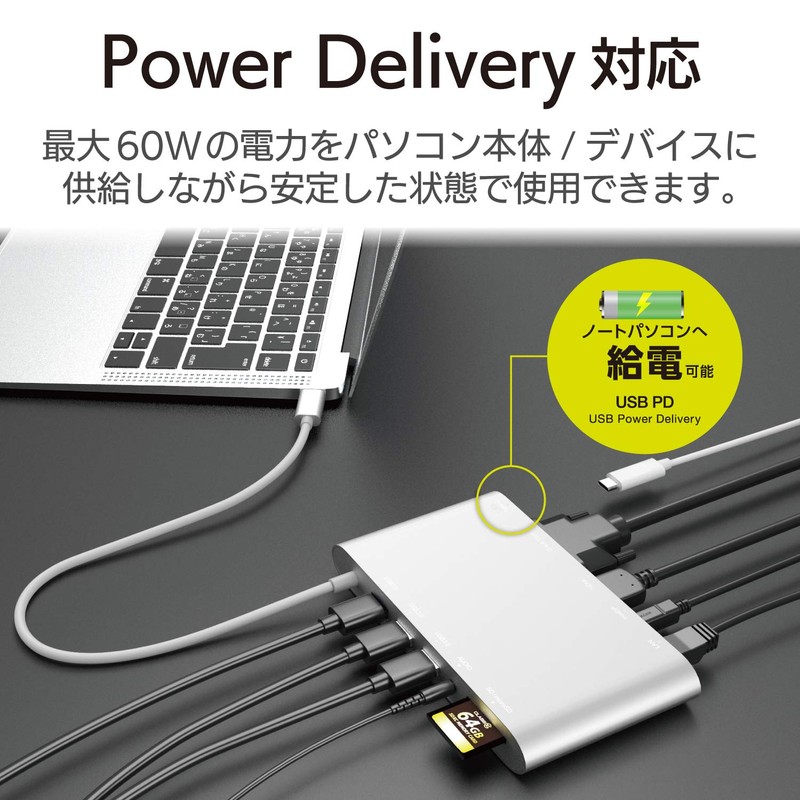 Elecom DST-C08SV Docking Station PD [Charging Type C/USB3.0/MiniDisplay/HDMI/D-sub/φ3.5/SD+microSD/LAN] 11.8 inches