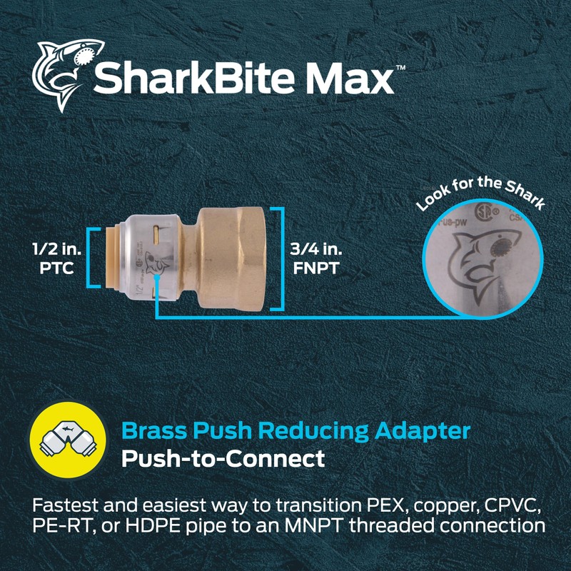 SharkBite Max 1/2 x 3/4 Inch FNPT Reducing Adapter, Push