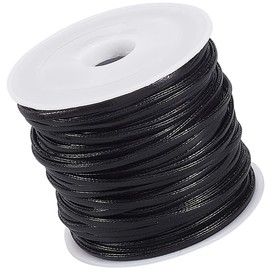 CALFOVERA 10.94 Yard Flat PU Fold Over Leather String Cord Black 2MM Double Sided Leather Thin Strap Cording Lace Rope Braiding Strip Thread for Jewelry Making Crafts Bracelet Necklace DIY Projects