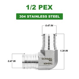 TAISHER 2PCS 304 Stainless Steel 90 Degree Elbow Pex Fittings, 1/2" Pex Fitting With 4PCS Hose Clamp For Tubing Pipe