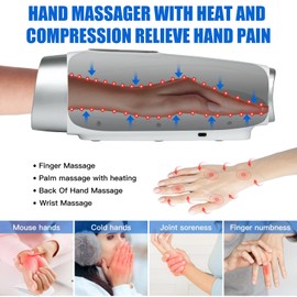 Hand Massager with Heat and Compression for Arthritis Carpal Tunnel Pain Relief,Hand Muscles,Finger Numbness and Relief Wrist Carpal Tunnel Pain Cordless Hand Massagers-Gifts for Women Men (Sliver)