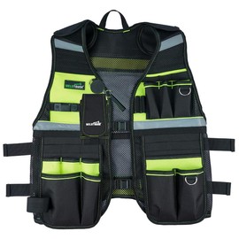MELOTOUGH Tool Vest Reflective Safety Tool Vest with Removable Phone Holder,Retractable Pen Holder for Electrician,Carpenters,Construction(Lime) Electrician Safety tool organizer Electrician Safety suspender - Color: TV-Khaki