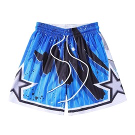 BOOMLEMON Mens Mesh Graphic Print Shorts Retro Casual Fashion Cool Shorts Active Basketball Streetwear Short Pants(Magic Blue M)