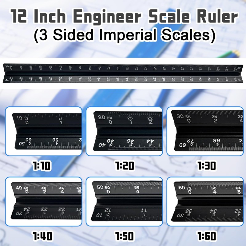 Biaungdo 2 Pack Engineer Scale Ruler, 12 Inch Solid Aluminum