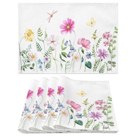 Placemats Set of 4, Yellow Lemon Non Slip Heat Resistant Linen Fabric Cotton Cloth Place Mats, Buffalo Plaid Black Square Washable Dining Table Mat for Summer Fall Rustic Farmhouse Home Kitchen Decor