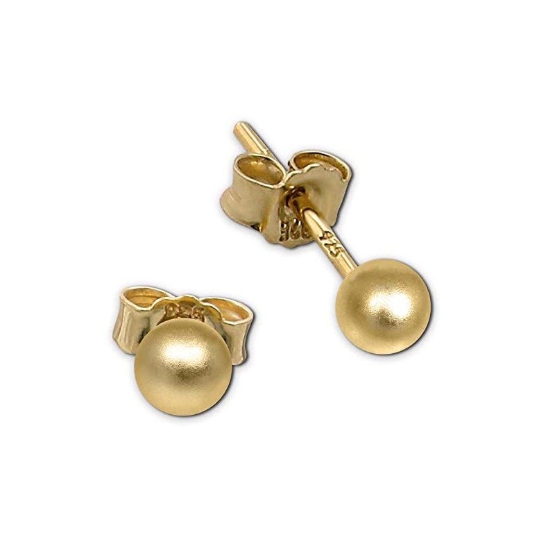SilberDream Earrings Ball Matte 925 Silver Gold-Plated Stud Earrings SDO597Y4M