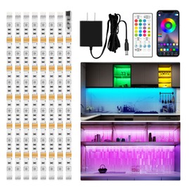 maylit 8 PCS RGB Under Cabinet Lighting Kit, App and Remote Control Strip Lights, Music Sync Color Changing Led Lights with ETL Listed Power Adapter, for Cabinet, Counter, Shelf, Bookcase, 13ft