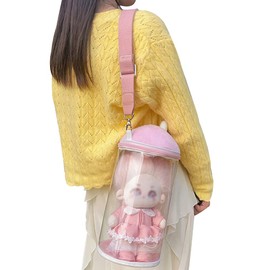 YUYAKESHI Itaba Showing Bag, Shoulder Bag, Event, Stuffed Rabbit Ears, 2-Way Outing, Transparent, Mini Pouch, Cylindrical Bag, Lid Included, light pink