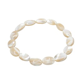LTC Designs Flat Oval-shaped Beige Shell Stretch Bracelet, 7"