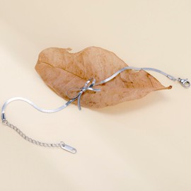 kkjoy Elegant Bow Bracelet Stainless Steel Ribbon Bow Tie Snake Chain Bracelet Trendy Prom Bowknot Jewelry for Women Charming Ladies (Silver)